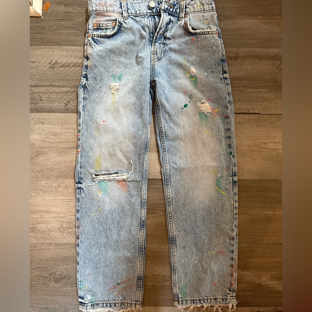 Zara Relaxed Fit Jeans with Colorful Paint Splatter
